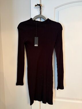 Monrow Black Ribbed Long-Sleeve Knit Dress